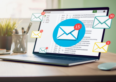 laptop screen with newsletter icons